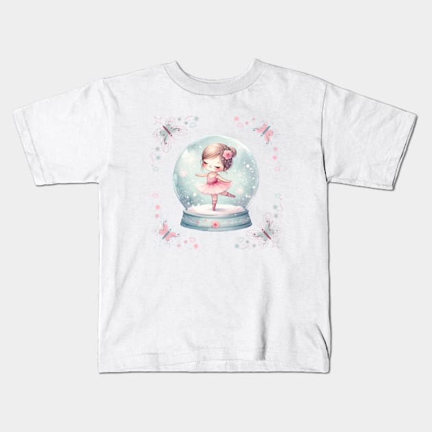 Coquette Ballerina in a Snow Globe Kids T-Shirt by HoldenFamilyDesigns